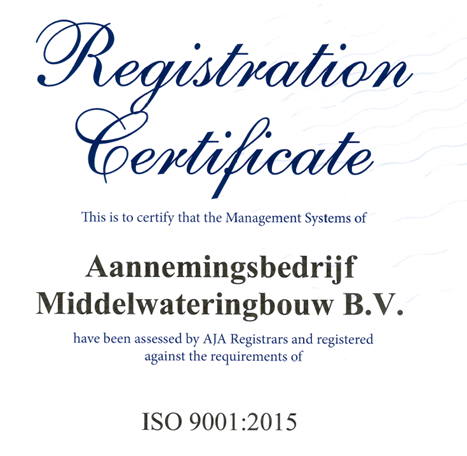 Middelwateringbouw ISO 9001 gecertificeerd